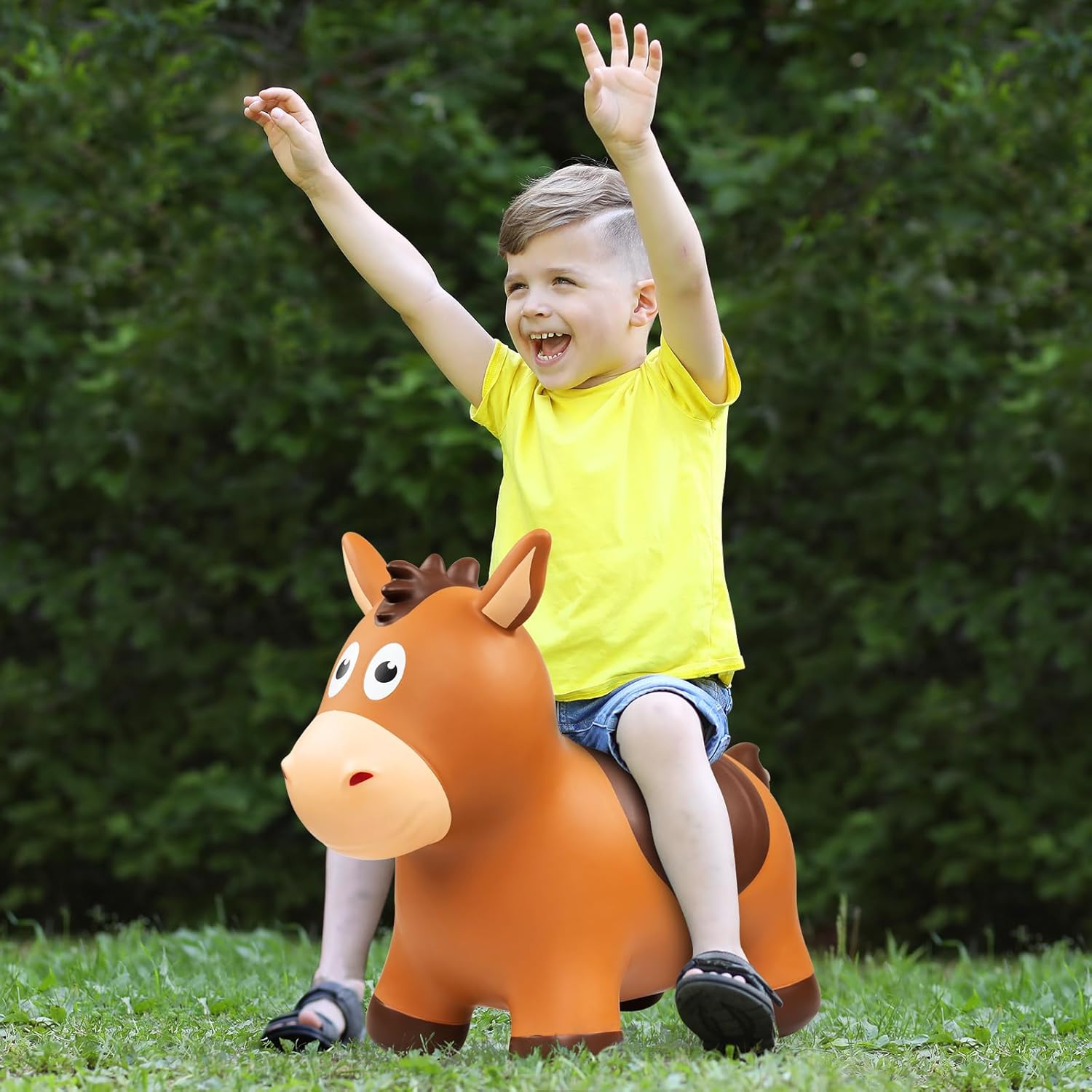 ZOOJOY Bouncy Horse Hopping Toys, Inflatable Animal Horse Toys for Toddlers, Outdoor Indoor Bounce and Ride On Bouncer for Boys Girls, Birthday Gifts for 18 Months 2 3 4 5 6 Year Old with Pump
